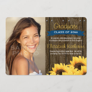 Cobalt Blue Sunflower Graduation Announcement