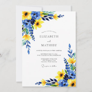 Cobalt Blue Sunny Botanical Wedding Invitation