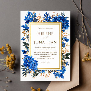 Cobalt Blue Terracotta Elegant Garden Wedding Invitation
