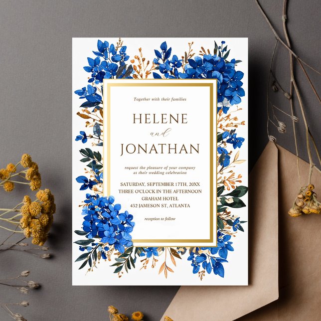 Cobalt Blue Terracotta Elegant Garden Wedding Invitation (Cobalt Blue Terracotta Elegant Garden Wedding Invitation)