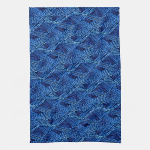 Cobalt Blue Textured Abstract Origami Pattern Kitchen Towel