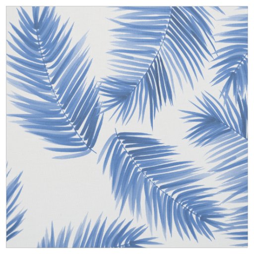 Cobalt Blue Tropical Palm Leaves Pattern Fabric