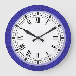 Cobalt Blue Tudor Garden Floral Damask Large Clock