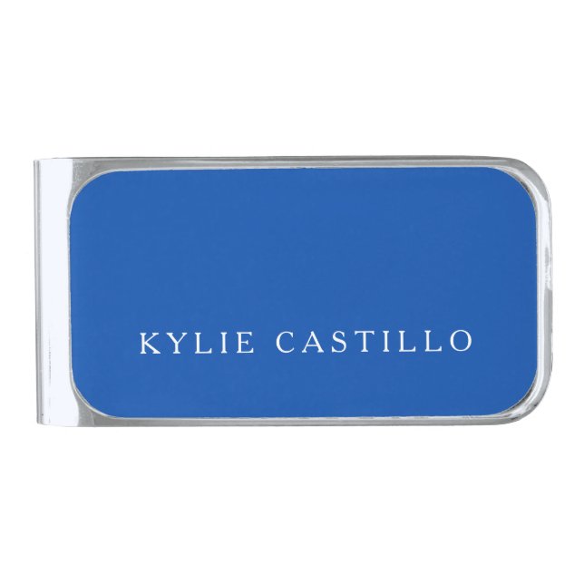 Cobalt Blue Unique Classical Professional Silver Finish Money Clip (Front)