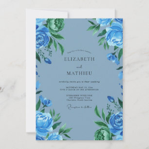 Cobalt Blue Vivid Botanical Wedding Invitation