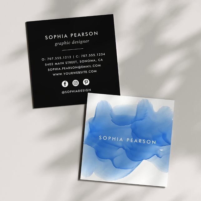 Cobalt Blue Watercolor Blot | Social Media Square Business Card (Creator Uploaded)