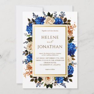 Cobalt Blue Watercolor Floral Elegant Wedding Invitation