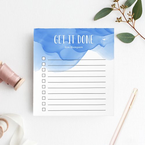 Cobalt Blue Watercolor Personalized To_Do List Notepad