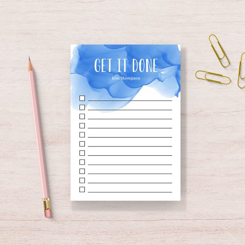 Cobalt Blue Watercolor Personalized To_Do List Post_it Notes