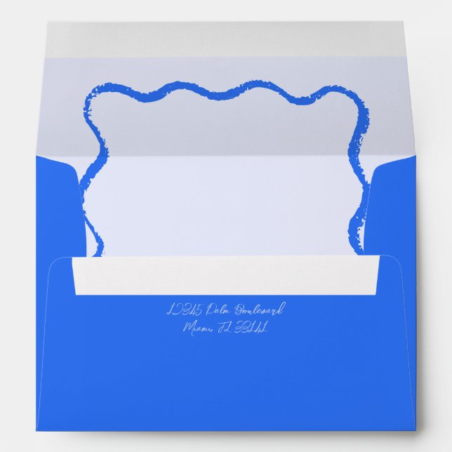 Cobalt Blue Wavy Squiggle Wedding Invitation  Envelope (Back (Bottom))