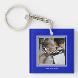 Cobalt blue wedding couple customizable keychain