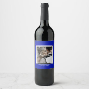 Cobalt blue wedding photo custom 50th anniversary  wine label