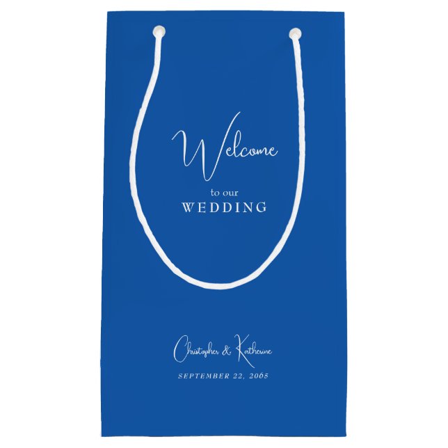 Cobalt Blue Wedding Welcome Favor Small Gift Bag (Front)