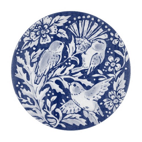 Cobalt Blue White Bird Thistle Rustic Chinoiserie Cutting Board