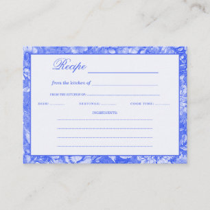 Cobalt Blue White Floral Bridal Shower Recipe Enclosure Card