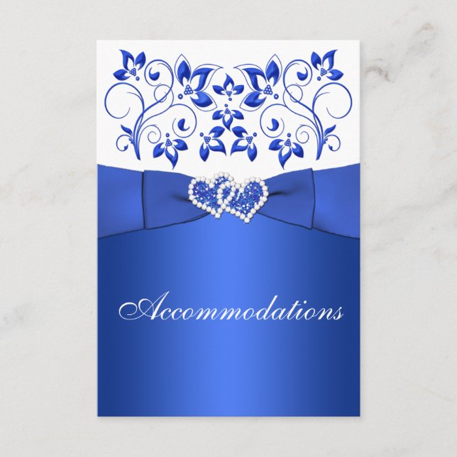 Cobalt Blue, White Floral, Hearts Enclosure Card (Front)