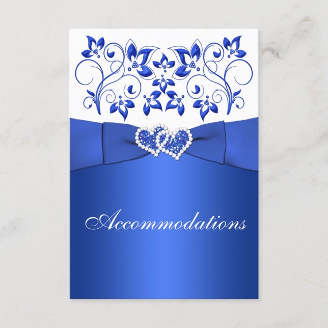 Cobalt Blue, White Floral, Hearts Enclosure Card (Front)