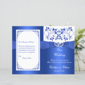 Cobalt Blue, White Floral Hearts Wedding Program (Standing Front)