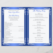 Cobalt Blue, White Floral Hearts Wedding Program (Back)