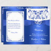 Cobalt Blue, White Floral Hearts Wedding Program (Front/Back)