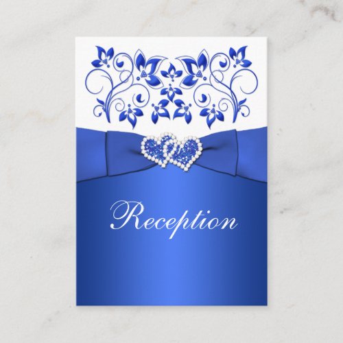 Cobalt Blue White Floral Wedding Reception Card