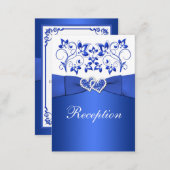 Cobalt Blue, White Floral Wedding Reception Card (Front/Back)