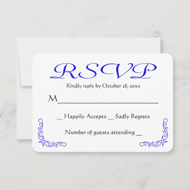 Cobalt Blue & White Floral Wedding RSVP Response (Front)