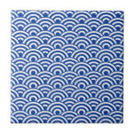 Cobalt Blue White Japanese Wave Pattern Ceramic Tile