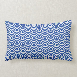 Cobalt Blue White Japanese Wave Pattern Lumbar Pillow