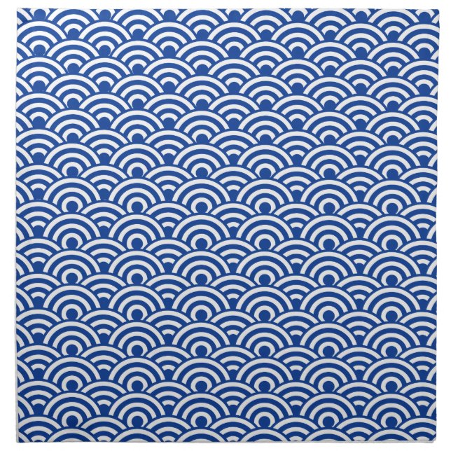 Cobalt Blue White Japanese Wave Pattern Napkin (Front)