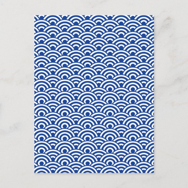 Cobalt Blue White Japanese Wave Pattern Postcard (Front)