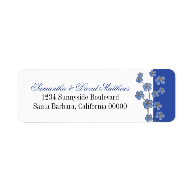 Cobalt Blue | White Orchid Sprig Wedding Label (Front)