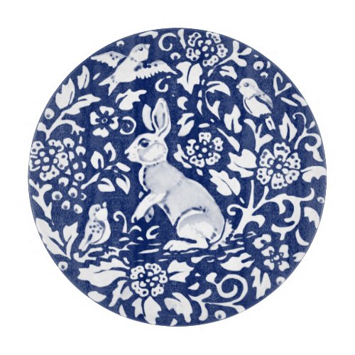 Cobalt Blue White Rabbit Bunny Bird Gorgeous Cutting Board