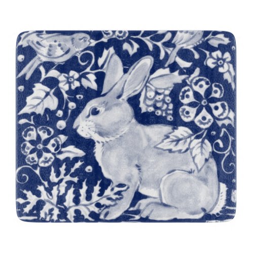 Cobalt Blue White Rabbit Bunny Delft Dedham Bird Cutting Board