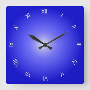 Cobalt Blue White Roman Numerals Square Wall Clock