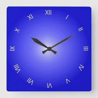 Cobalt Blue White Roman Numerals Square Wall Clock