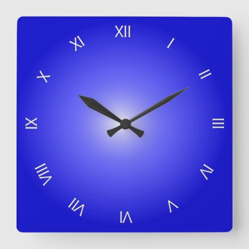 Cobalt Blue White Roman Numerals Square Wall Clock