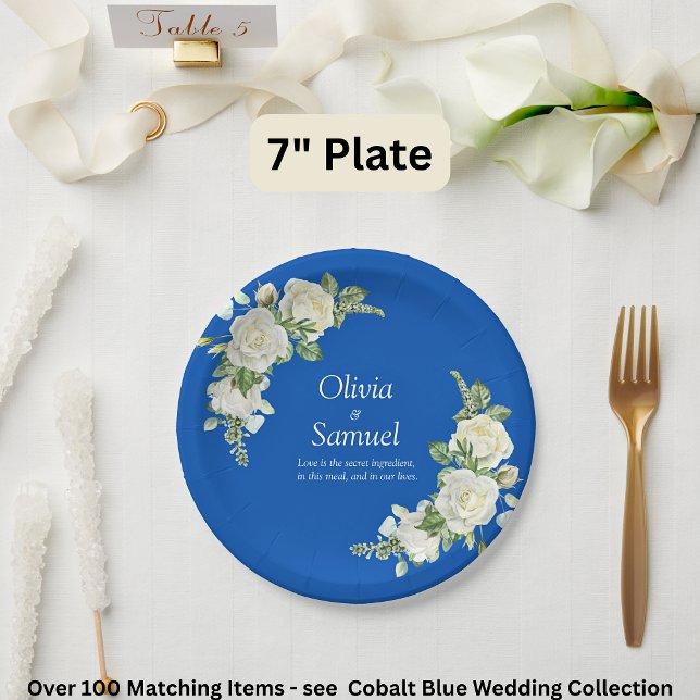 Cobalt Blue & White Roses  7" Paper Plates (Creator Uploaded)