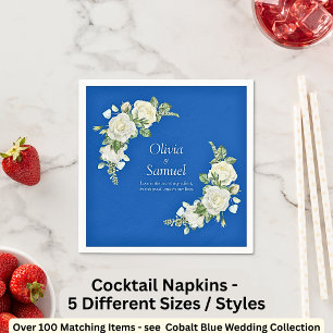 Cobalt Blue & White Roses  Cocktail  Napkins