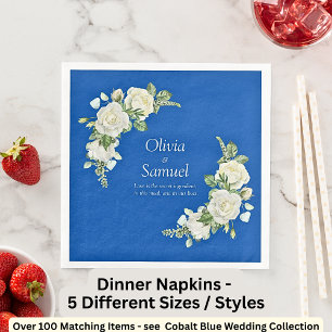 Cobalt Blue & White Roses Dinner Paper Dinner Napkins