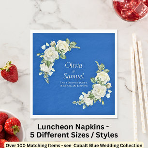 Cobalt Blue & White Roses Luncheon Napkins