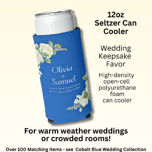 Cobalt Blue & White Roses Seltzer Can Cooler