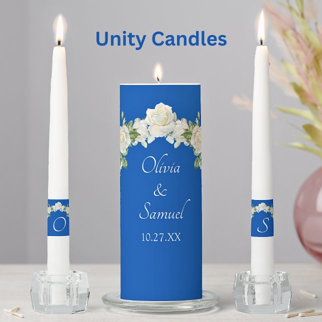 Cobalt Blue White Roses Unity Candle Set (Creator Uploaded)