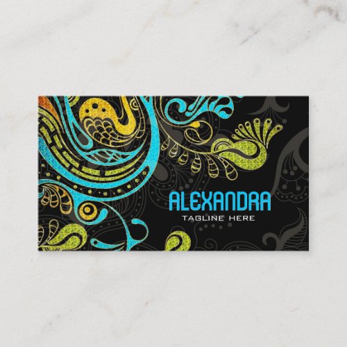 Cobalt Blue &amp; Yellow Abstract Swirls-Template Business Cards