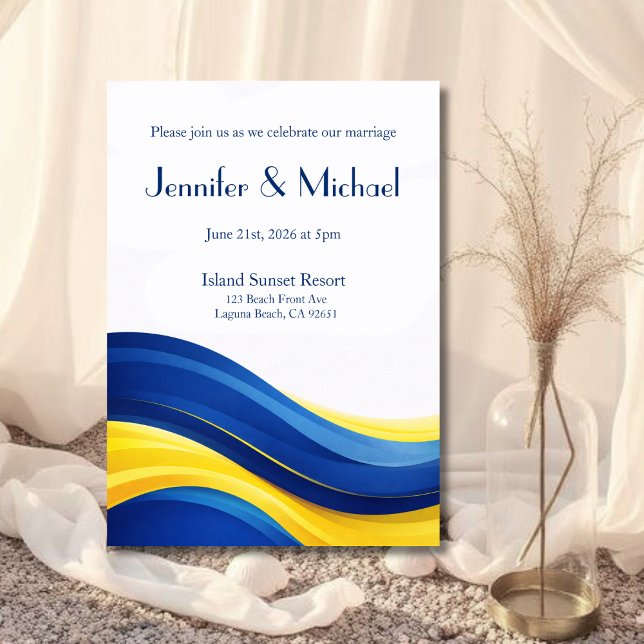 Cobalt Blue & Yellow Modern Wedding  Invitation (Cobalt Blue & Lemon Yellow Modern Wedding Invitation )