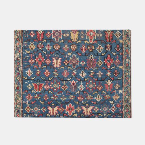 Cobalt Blue Yellow Red Aztec Butterfly  Doormat