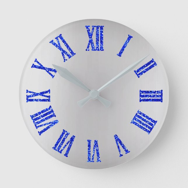 Cobalt BlueGlitter Gray Silver Ombre Minimal Black Round Clock (Front)