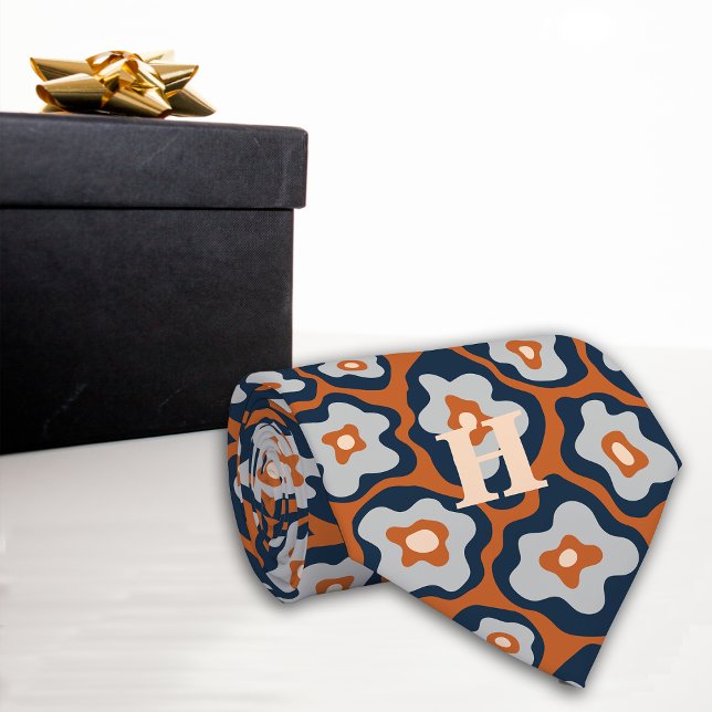 Cobalt Blues Egg Flowers Monogram Neck Tie (Creator Uploaded)