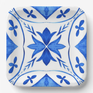 Cobalt Breeze Hand-Painted Blue Mediterranean Paper Plates