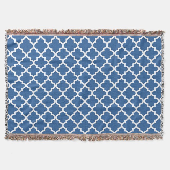 Cobalt Bright Blue Moroccan Tile Trellis Throw Blanket (Front)